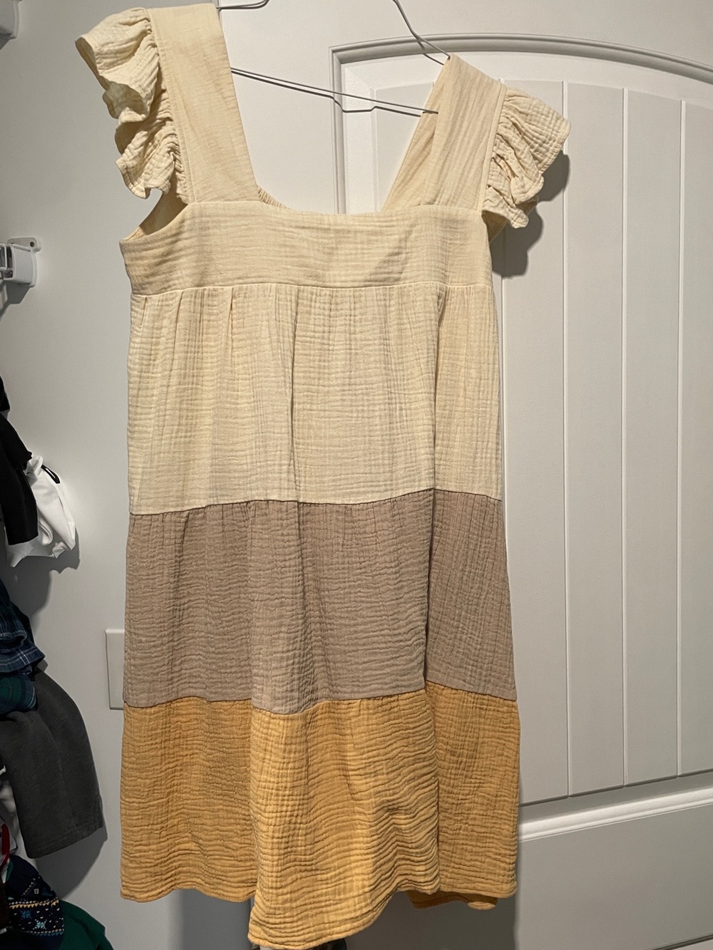 Cream, Taupe & Mustard Tiered Mini Sundress